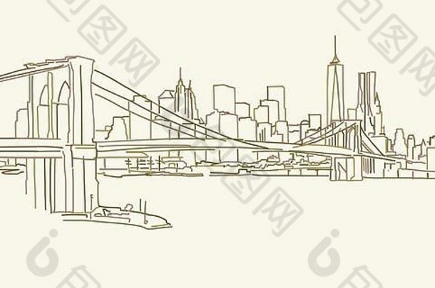 纽约布鲁克林全景图，棕色版本，适用于应用程序、打印或网络背景
