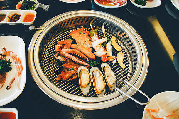 食物朝鲜文烧烤烧烤肉蔬菜