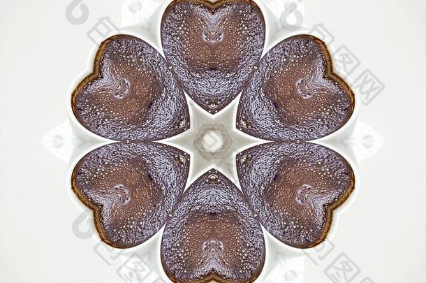 棕色（的）土耳其咖啡心形状曼荼罗设计前视图背景