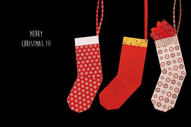 折纸红色的圣诞节袜子礼物