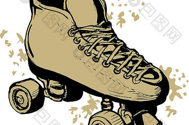 插图手画辊溜冰鞋孤立的白色背景
