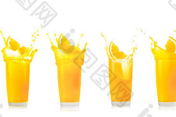 玻璃橙色汁飞溅下降橙色片