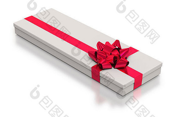 长方形的白色礼物盒子红色的丝带白色背景