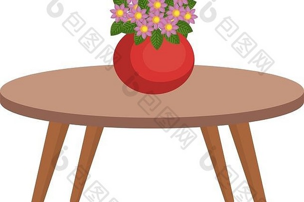 客厅桌子上有可爱的花瓶和装饰花