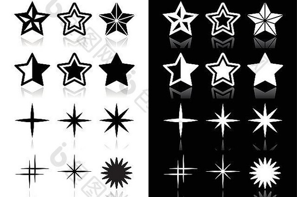 星星图标影子黑色的白色背景