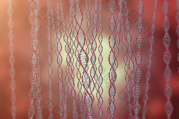 彩色背景中的数字插图DNA结构。医学概念三维绘制