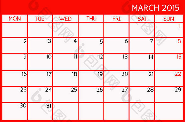 2015年3月空白日历