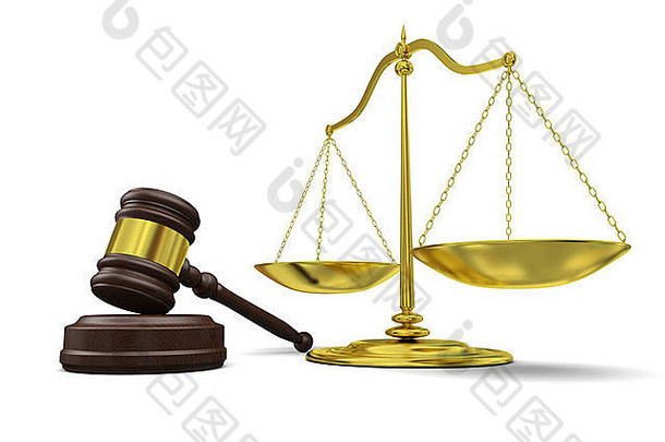 金规模槌子白色背景符号法律正义