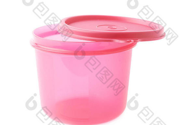 粉红色的塑料烧杯杯孤立的白色背景