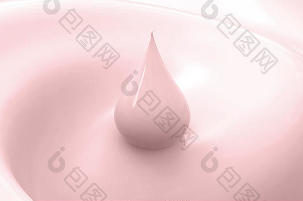 粉红色背景上的粉红色牛奶液滴的3d渲染