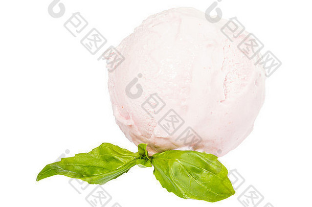独家新闻草莓冰奶油前白色背景薄荷叶