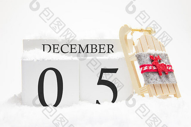 木日历12月一天冬天月符号冬天雪雪橇概念假期假期冬天有趣<strong>的</strong>