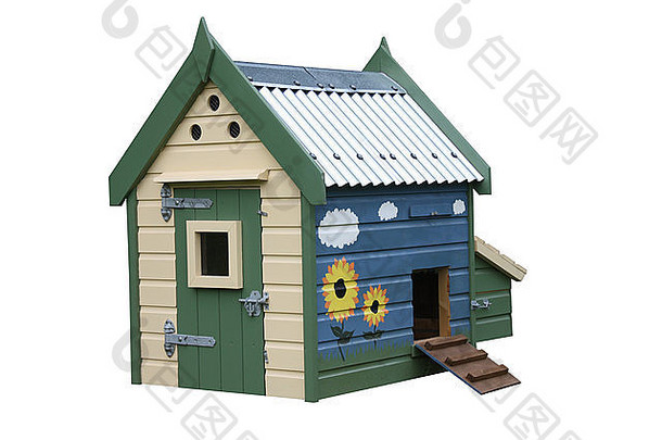 为鸭子或鸡建造的木制房屋。