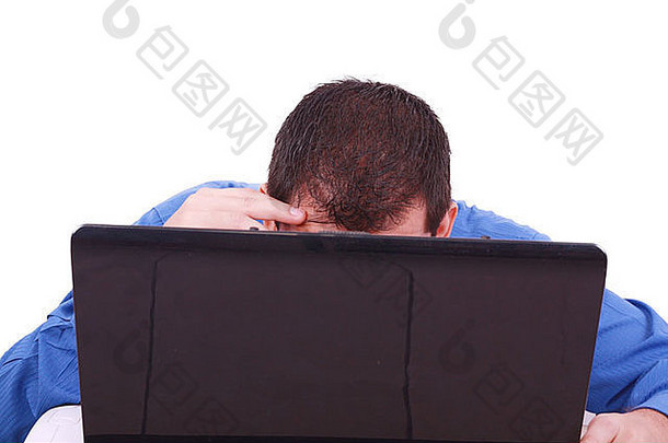 秃男人。隐藏移动PC电脑屏幕
