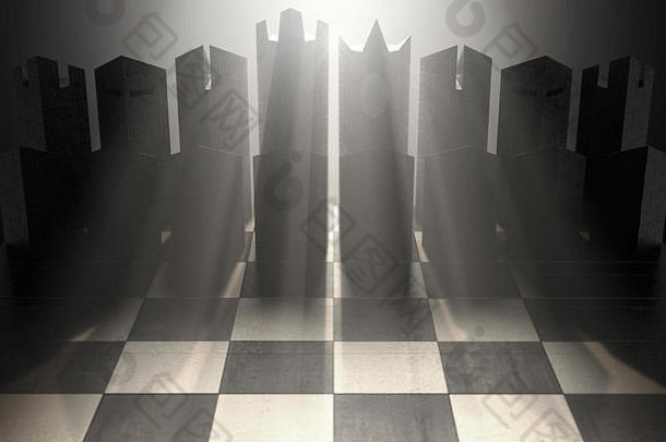 渲染现代极简主义国际象棋集开始游戏孤立的背景