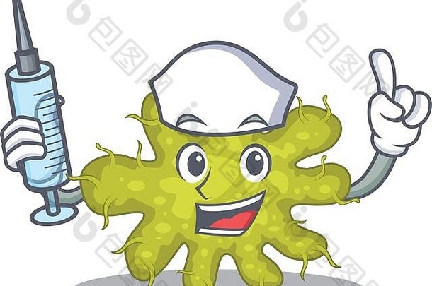 一个好护士的细菌吉祥物设计理念与注射器