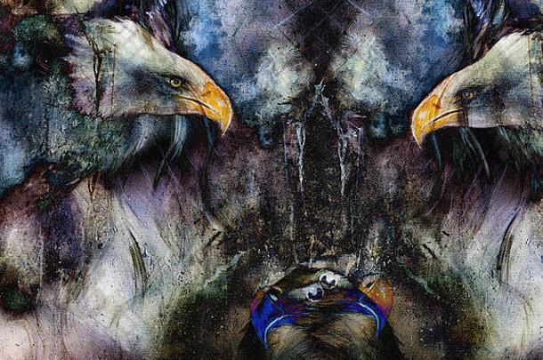 抽象背景拼贴上的鹰的美丽画作