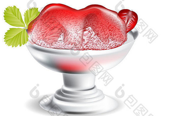 玻璃花瓶里的草莓冰淇淋