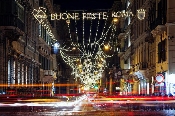罗马，德尔科索大道，LED灯和祝福语点亮，祝你圣诞快乐