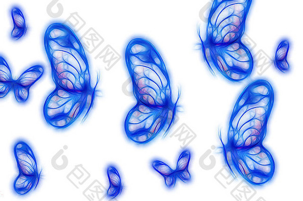蝴蝶插图，混合介质，白色背景