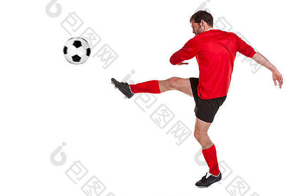 在白色背景上剪下的足球<strong>运动</strong>员或足球<strong>运动</strong>员的照片，。