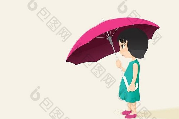 带伞的小女孩