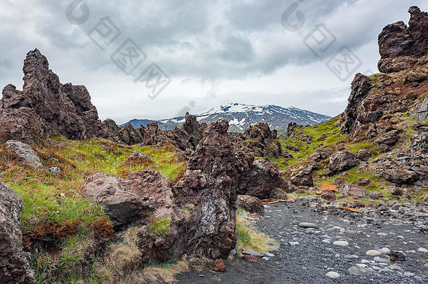 熔岩岩石形成朱帕隆桑杜尔脚斯奈菲尔斯约库尔火山冰岛
