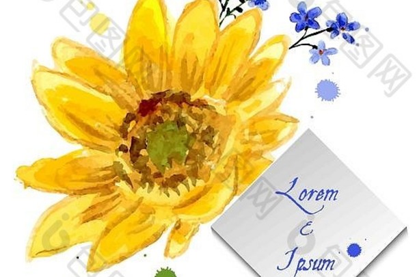水彩画黄色向日葵的构图