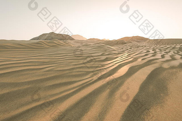3d渲染，宽沙漠，带条纹形状。计算机数字图像。