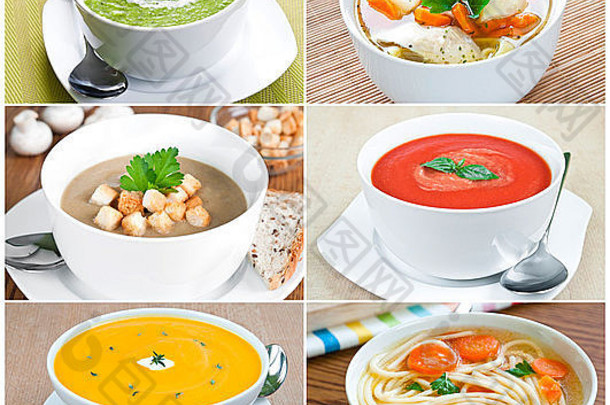 六幅图片的拼贴与蔬菜汤的选择