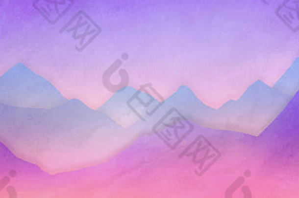 山脉背景插图，柔和的紫色、粉色和蓝色，白色、朦胧的薄雾，柔和的颜色，现代设计中抽象的山地景观
