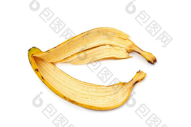白色背景上香蕉皮的特写镜头