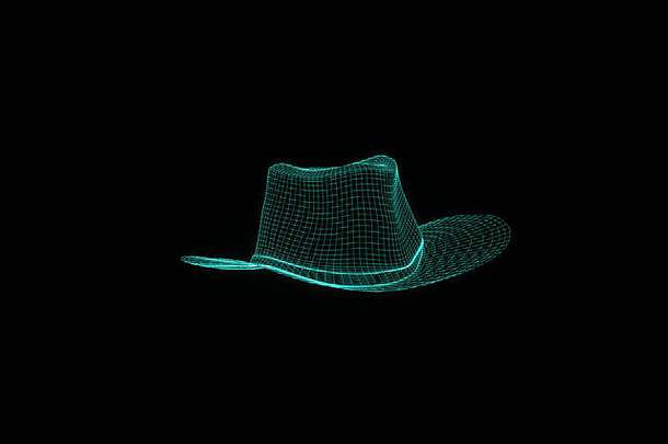线框全息图风格的3D帽子。漂亮的3D渲染