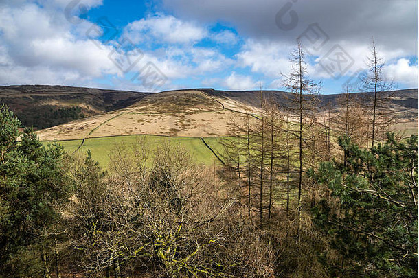 美丽的视图夏尔山glossop早期春天景观边缘奔宁山脉北部英格兰