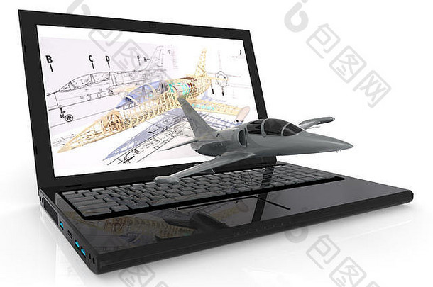 渲染图像移动PC飞机键盘代表航空计算机辅助设计