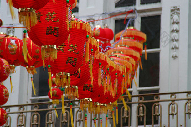 伦敦<strong>猪年</strong>中国新年庆祝活动中的唐人街吊灯