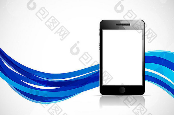 蓝色波浪背景的手机。抽象插图