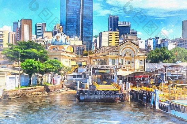 里约市中心城市景观色彩斑斓的绘画里约1月巴西