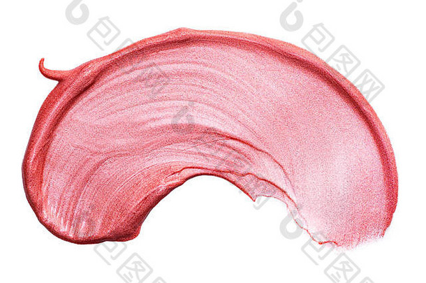 唇光泽孤立的白色污迹斑斑的粉红色的化妆产品样本