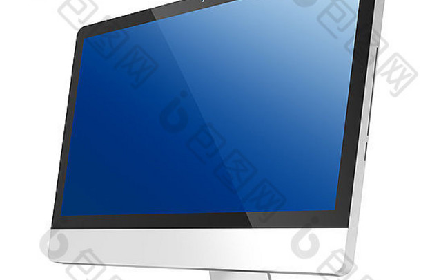金属计算机，带有平面屏幕面板，与白色背景上的剪辑路径隔离
