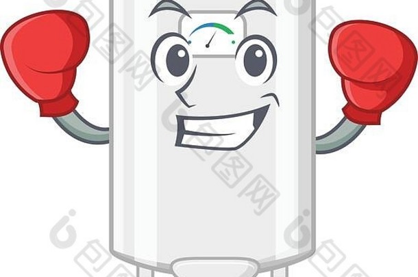 拳击运动员吉祥物红色拳击手套<strong>燃气热水器</strong>的设计