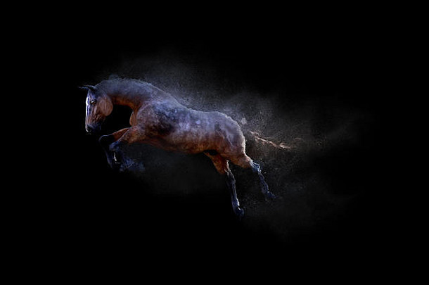 马移动跳灰尘粒子效果黑色的背景插图