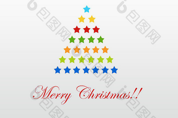 快乐圣诞节卡树使色彩斑斓的星星