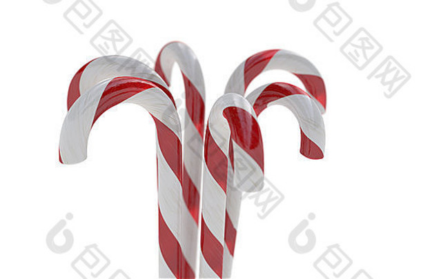 白色背景的糖果手杖，圣诞装饰