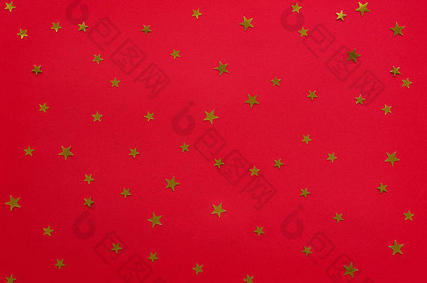 红色的节日背景五彩纸屑圣诞节假期背景平躺