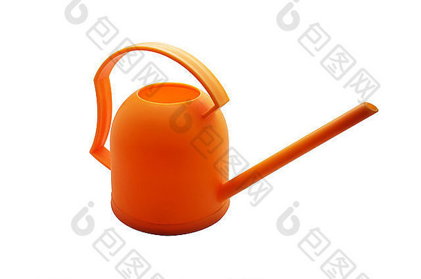 橙色浇水塑料罐，白色背景上的橙色浇水塑料罐