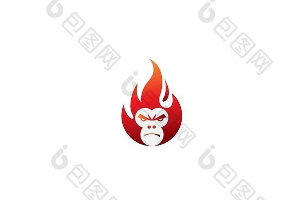 标志设计中火球中的猴头和愤怒的脸