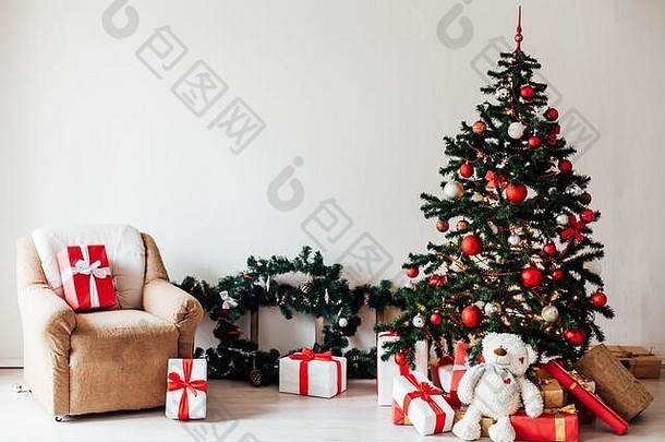 圣诞节树礼物红色<strong>的</strong>白色室内装饰一年