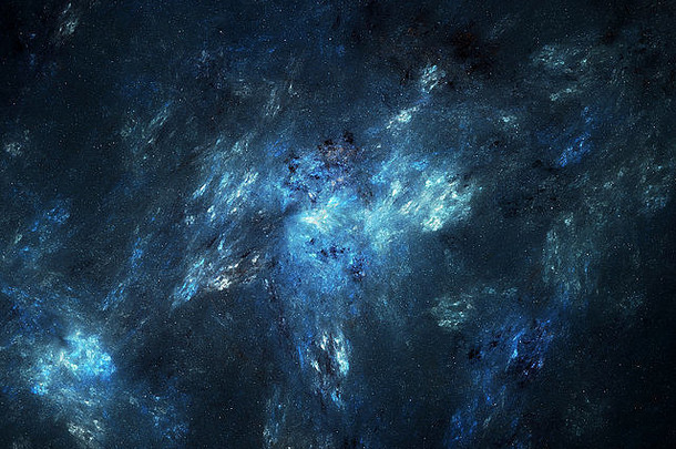 蓝色发光星云深空，计算机生成的抽象背景