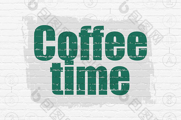 时间概念：墙上背景上的咖啡时间
